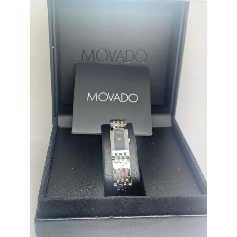 Movado Women's Watch 0606300 Esperanza Black Dial Swiss Quartz Silver Steel Tank